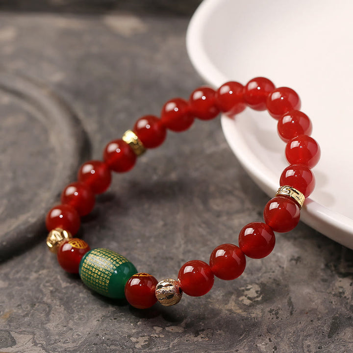 Buddha-Steine, natürlicher roter Achat, grüner Achat, buddhistische Sutras, ruhiges Armband