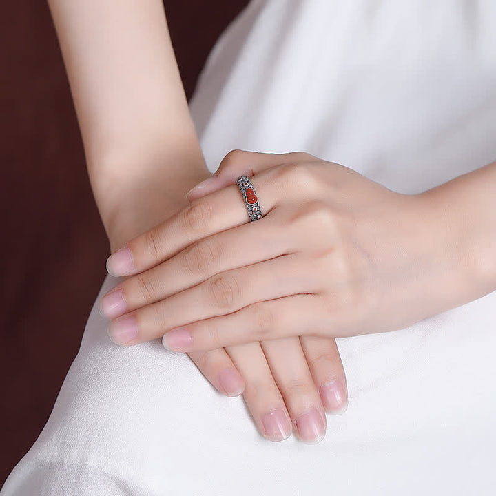 Ring aus 925er-Sterlingsilber, roter Achat, Cyan-Jade-Kürbis, glückverheißender Segen - image 3