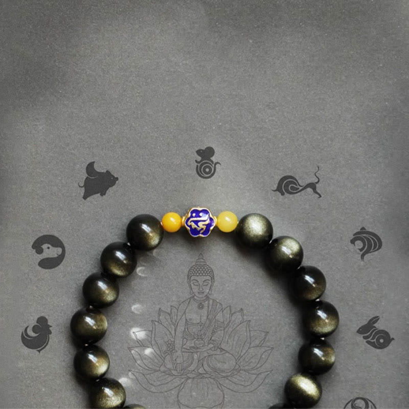 Armband mit Buddha Stonesn, 925er-Sterlingsilber, chinesisches Sternzeichen, Natal-Buddha, natürlicher Goldglanz, Obsidian-Bernstein, Reichtumsschutz-Armband - image 18