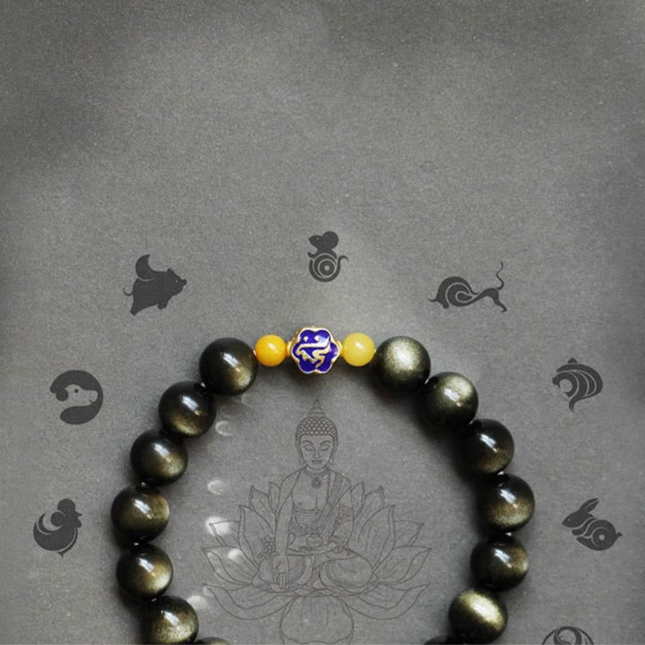 Armband mit Buddha Stonesn, 925er-Sterlingsilber, chinesisches Sternzeichen, Natal-Buddha, natürlicher Goldglanz, Obsidian-Bernstein, Reichtumsschutz-Armband - image 18