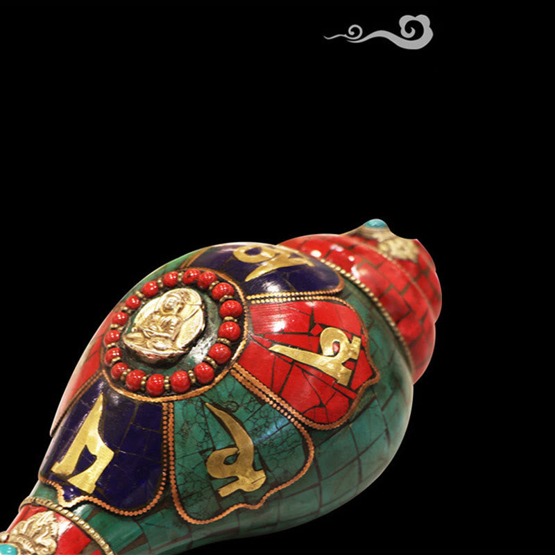 Tibetische handgemachte Shankha Om Mani Padme Hum Buddha Muschel Glücksdekoration - image 6