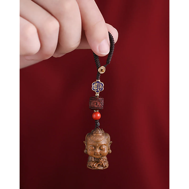 Chinesischer Tierkreiszeichen-Buddha-Schlüsselanhänger aus grünem Sandelholz Om Mani Padme Hum Frieden - image 7