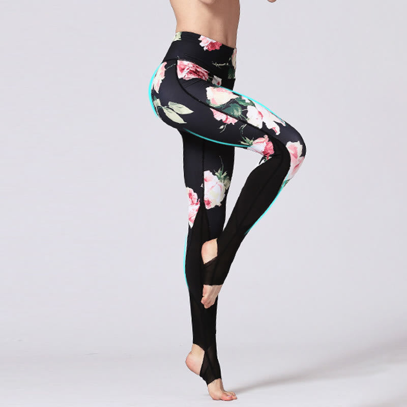 Buddha Stones Rose Pfingstrose Blumendruck-Design Sport Fitness Yoga Leggings Damen Yogahose