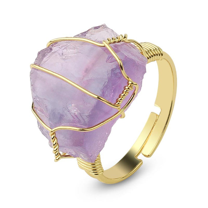 Verstellbarer Ring aus natürlichem Kristall-Edelstein Amethyst von Buddha Stones