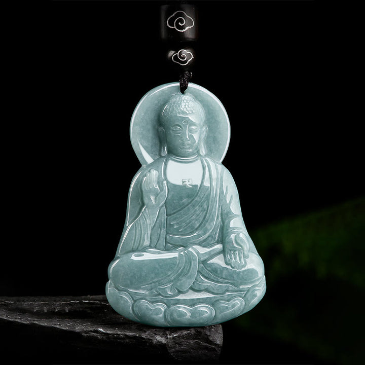 Buddha Stones Amitabha Buddha natürliche Jade Lotus Amulett Mitgefühl String Halskette Anhänger - image 5