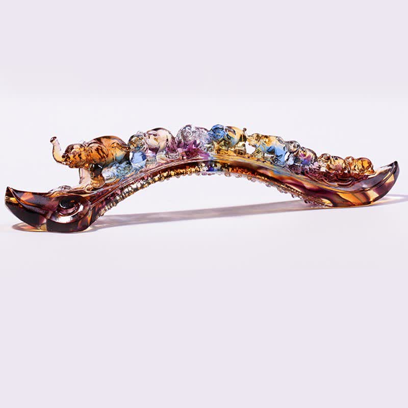 Handgefertigtes Liuli-Kristall-Ruyi-Elefant-Kunststück, Heimdekoration mit Kristallsockel - image 9