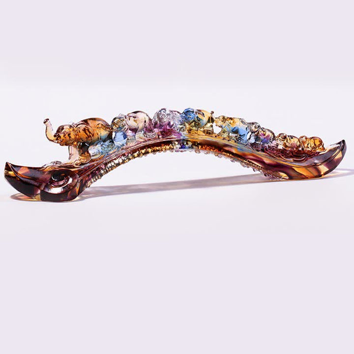 Handgefertigtes Liuli-Kristall-Ruyi-Elefant-Kunststück, Heimdekoration mit Kristallsockel - image 9