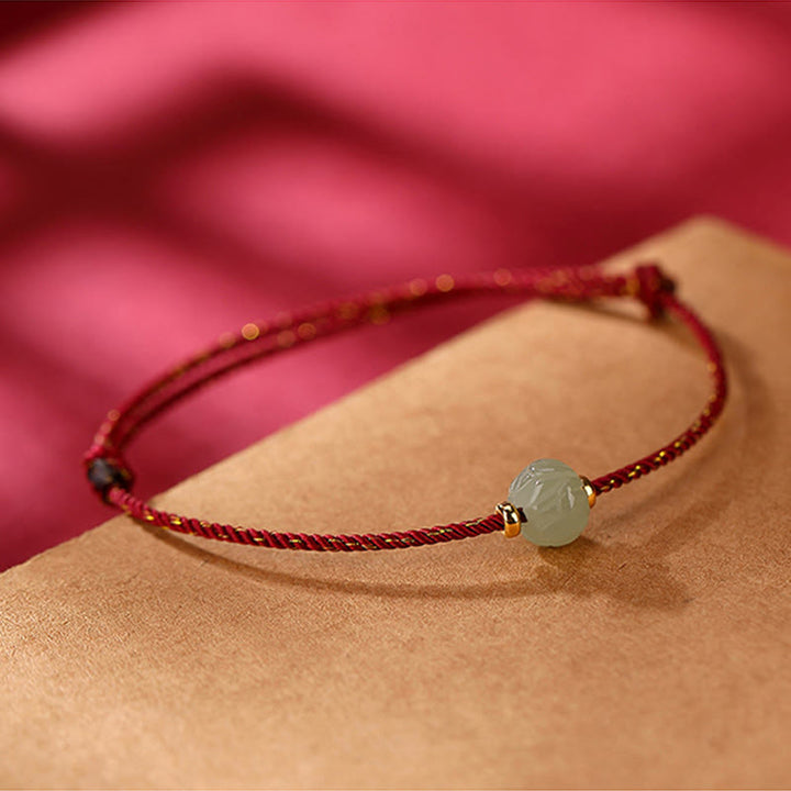 Buddha Stones 925 Sterling Silber vergoldet Hetian Jade Lotus Glück rote Schnur Armband - image 5