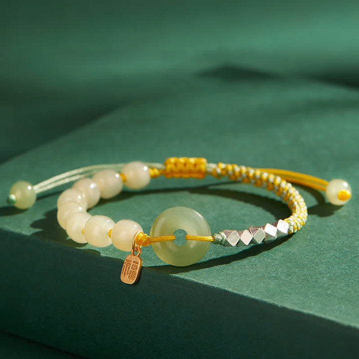 925 Sterling Silber Hetian Jade Peace Schnalle Perlen Glück Glück Charm Armband - Gelb - image 1