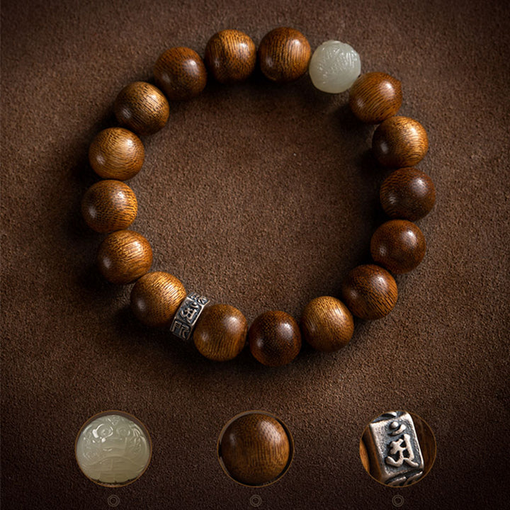 Armband mit Buddha Stonesn, chinesischem Sternzeichen, Natal-Buddha, Kalimantan-Adlerholz-Jade, 925er-Sterlingsilber