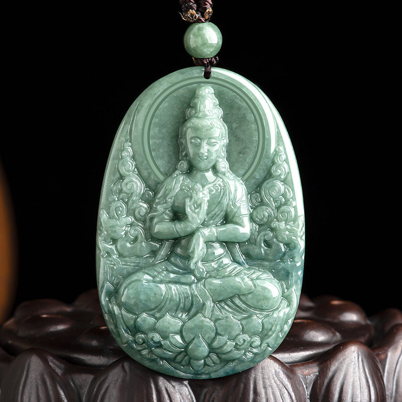 Buddha Stones Natürliche Jade Avalokitesvara Amulett Reichtum Halskette Anhänger - AVALOKITESVARA-SYMBOL (Reichtum ♥ Erfolg) - image 1