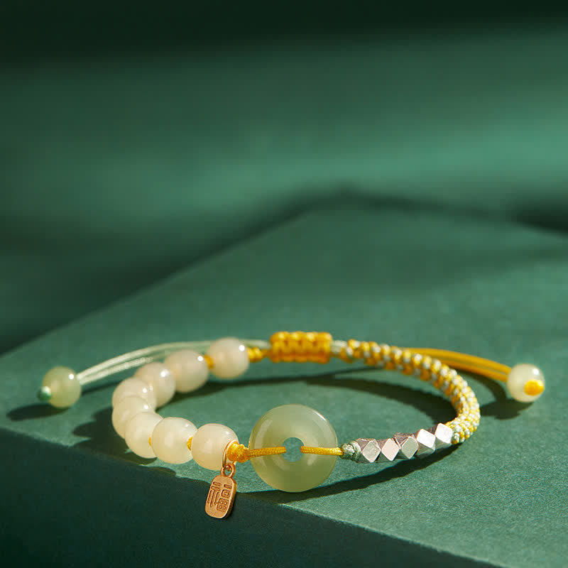 925 Sterling Silber Hetian Jade Peace Schnalle Perlen Glück Glück Charm Armband - image 7