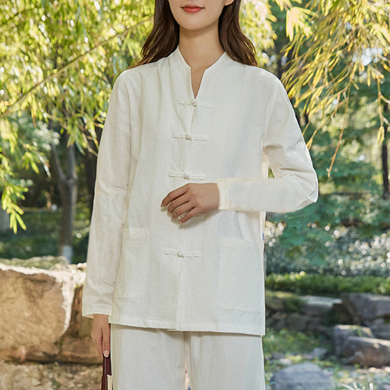 Spirituelle Zen-Praxis, Yoga, Meditation, Gebetsuniform, Baumwoll-Leinen-Kleidung, Damen-Set - Weiß - US18, UK/AU22, EU50 (6XL) - image 14