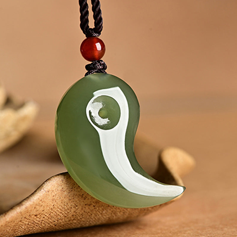 Yin Yang Weiß Jade Cyan Jade Schutz Segen Halskette String Anhänger - image 3