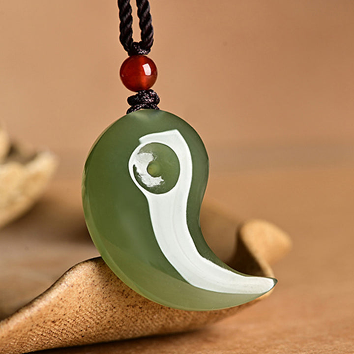 Yin Yang Weiß Jade Cyan Jade Schutz Segen Halskette String Anhänger - image 3