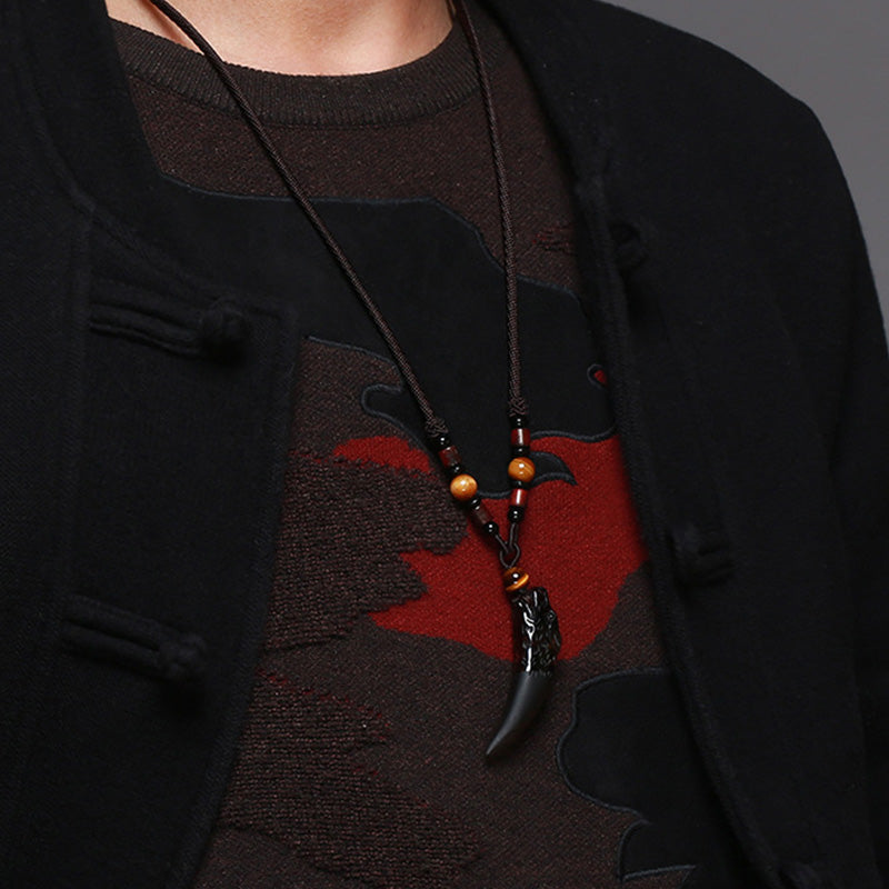 Buddha Stones, natürlicher Eis-Obsidian, Wolfszahn-Muster, Mut-Halsketten-Anhänger - image 5