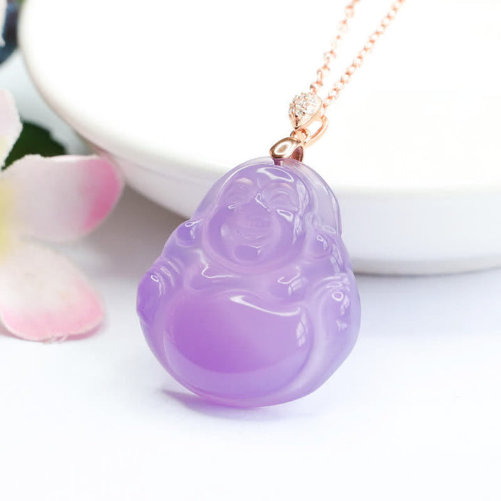 Buddha Stones Lachender Buddha Lila Jade Glück Halskette Anhänger