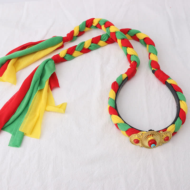 Tibetische bunte Quastenperlen Haarschmuck Haarschmuck - Grün - Drei Perlen - image 16
