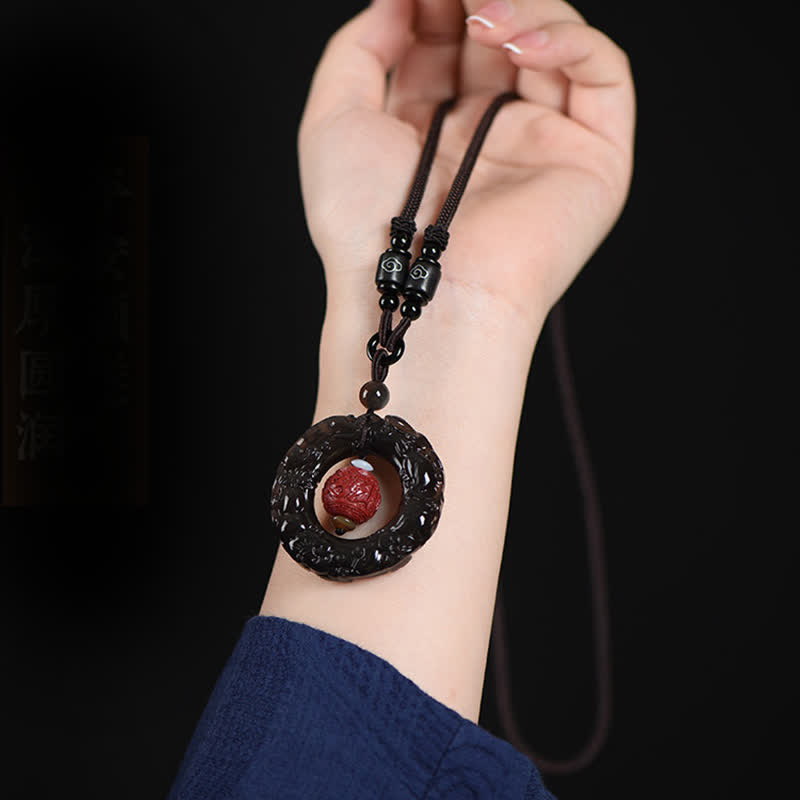 FengShui natürlicher Regenbogen-Obsidian PiXiu-Zinnober-Heilungshalskettenanhänger - image 2