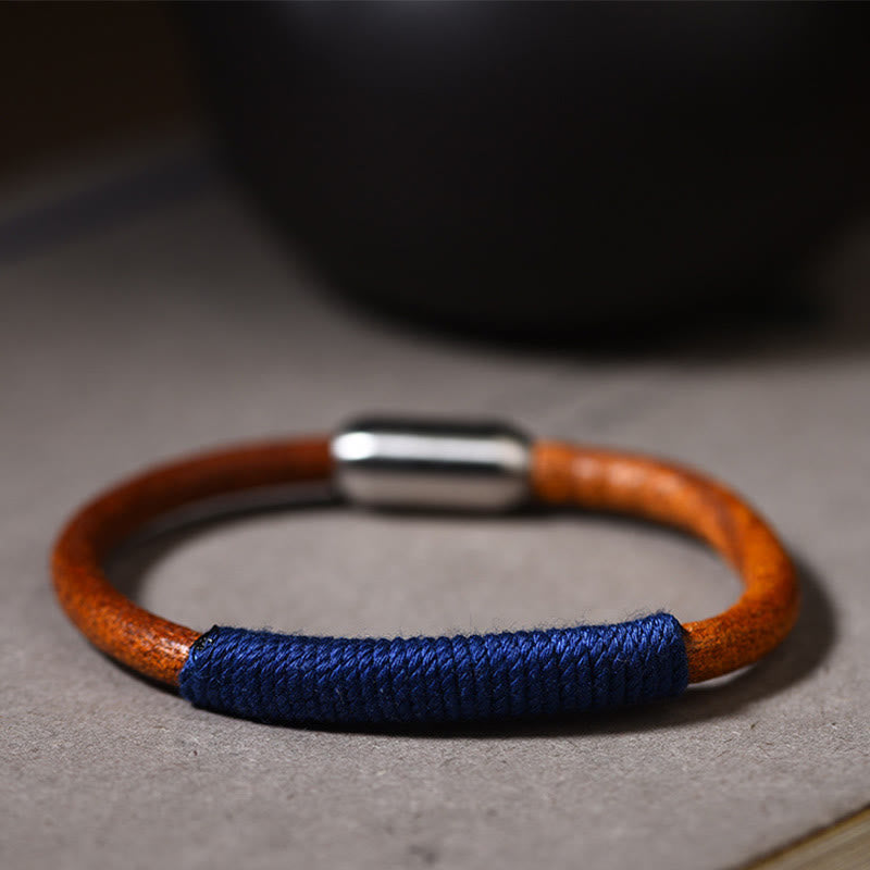Armband mit Buddha Stonesn, tibetischem Leder, handgefertigt, fünf Elemente, Glücksgeflecht, Schnalle - Blau (Wasser) - 19 cm - image 9