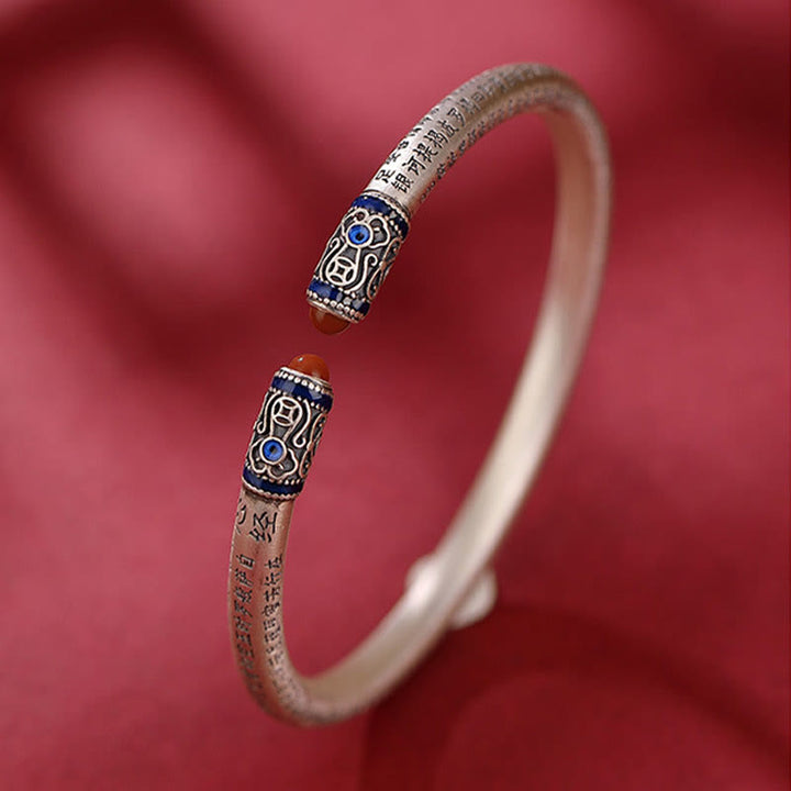 Buddha Stones 999 Sterling Silber Herz Sutra Gravur Roter Achat Schutzarmband Armreif - image 3