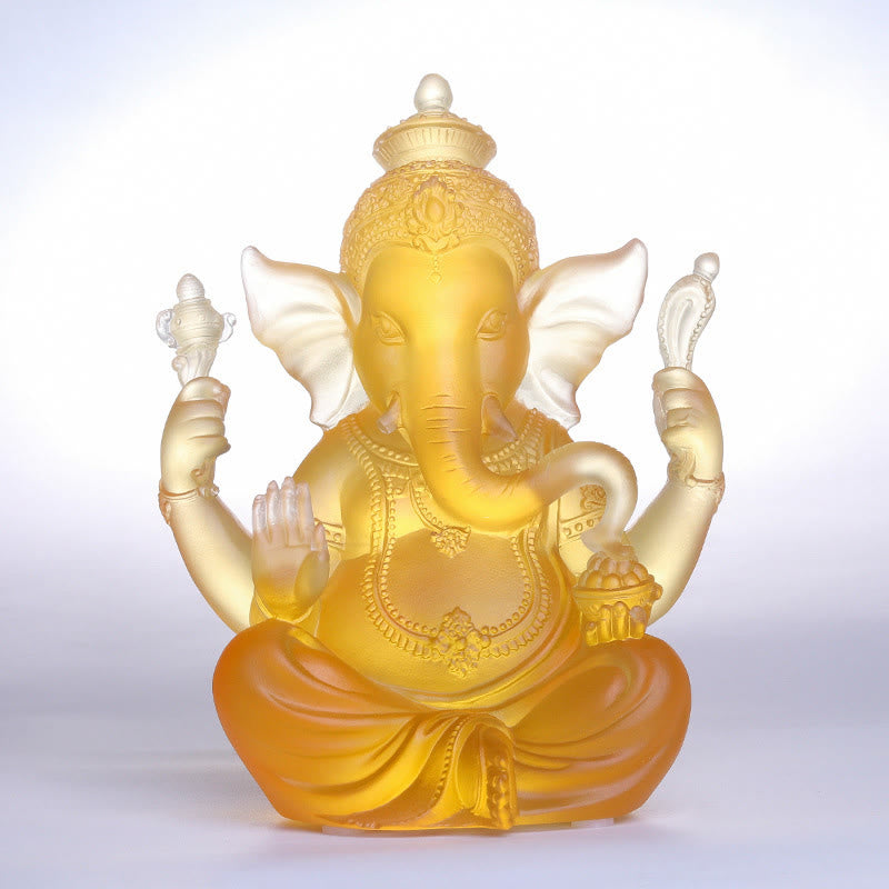 Buddha Stones, handgefertigt, Ganesh Ganpati, Elefantenfigur, Liuli-Kristallkunststück, Schutzstatue, Heimdekoration - Ganesh-Figur, bernsteinfarben, 11,5 x 9 x 14,5 cm - image 0