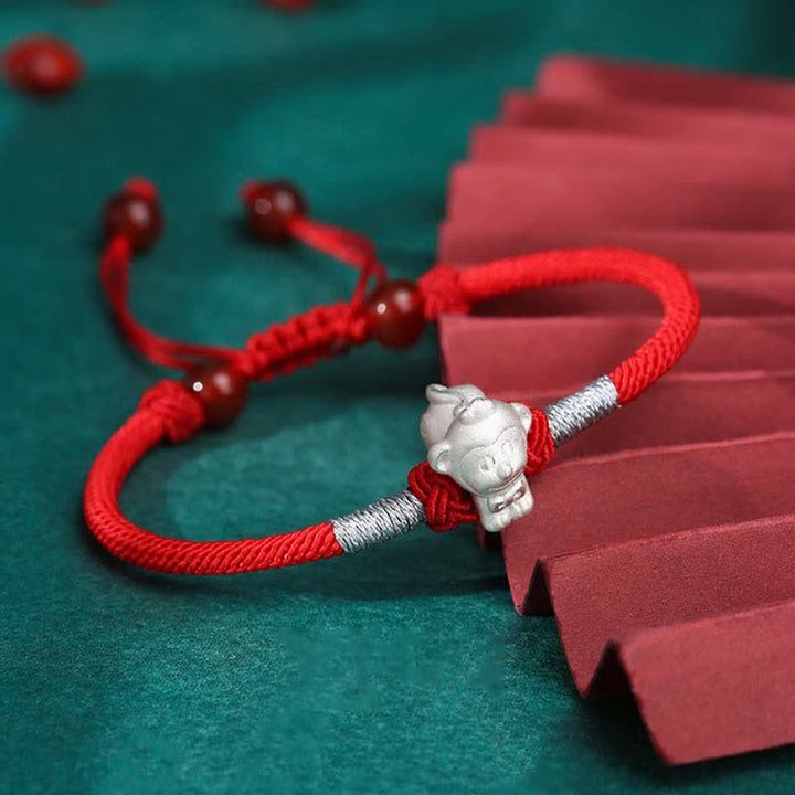 Buddha Stones Armband aus 999er-Sterlingsilber, chinesisches Sternzeichen, Glück, Stärke, rote Schnur - Affe (Armbandgröße 15,5 cm + 8 cm) - image 14