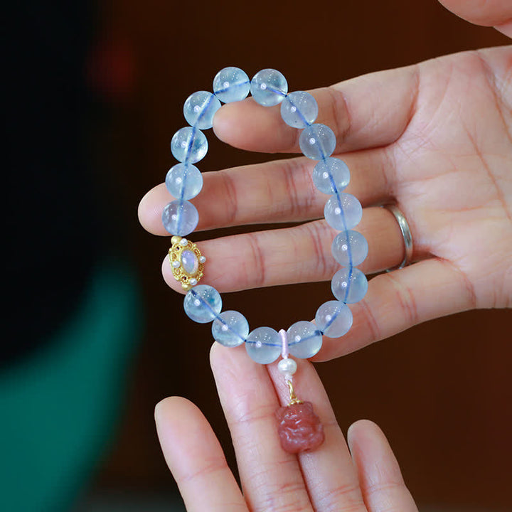 Buddha Stones Natürliches Aquamarin-Rot-Achat-Perlenperlen-Heilungs-Charm-Armband - image 1