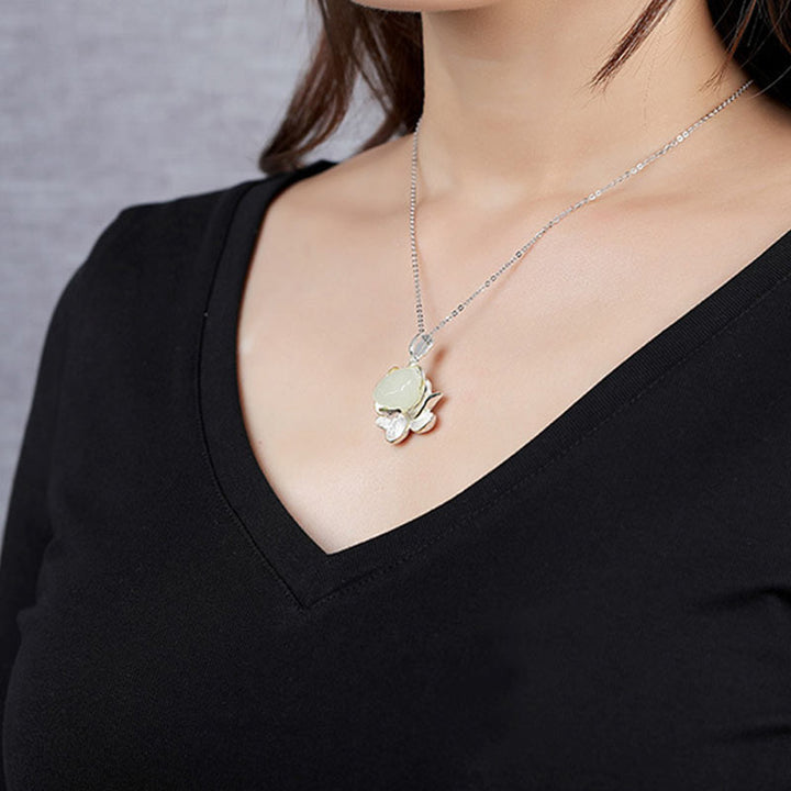 Weiß Jade-Lotusblumen-Glücks-Halskette - image 4