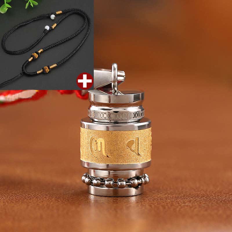Buddha Stones ​​Tibet Om Mani Padme Hum Shurangama Mantra Titan Stahl Weisheit Amulett Halskette Anhänger - 1,2 cm * 1,8 cm - Gold - Schwarze Schnur - image 8
