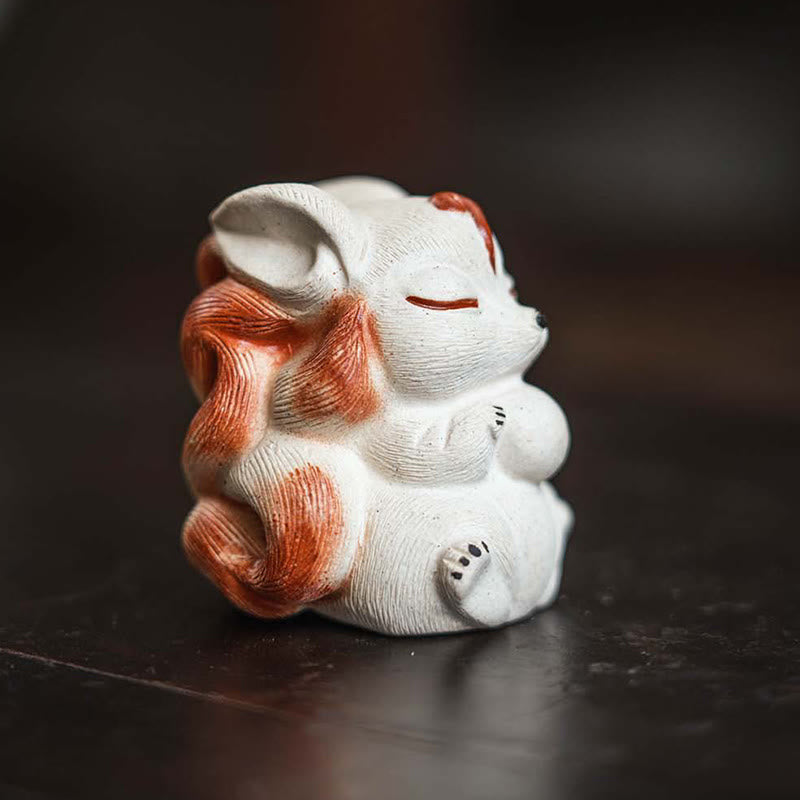Buddha Stones, Mini-Fuchs mit neun Schwänzen, lila Ton, Glücksbringer, Schreibtisch-Dekoration - image 7
