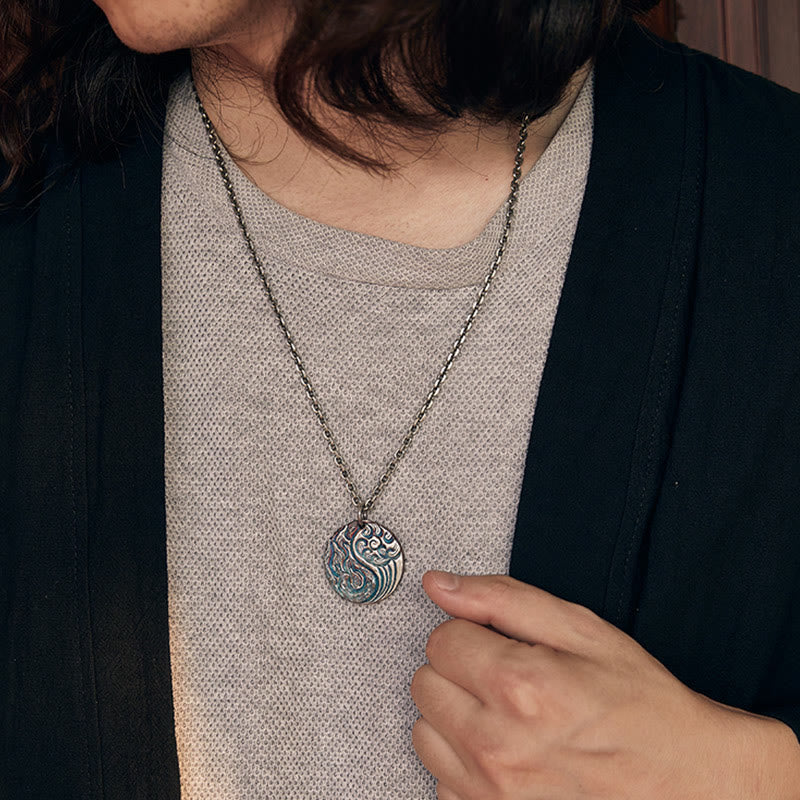Buddha Stones 990 Sterling Silber Yin Yang Wasser- und Feuer-Balance-Halskettenanhänger - image 10