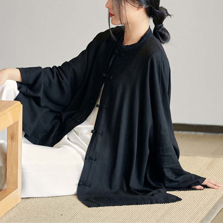 Buddha Stones Plain Frosch-Knopf-Design Shirt Zen Tai Chi Meditation Top Kleidung Baumwolle Leinen Jacke