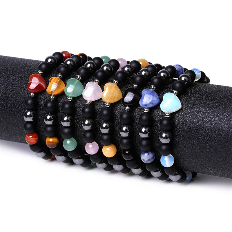 Buddha Stones Schwarzer Onyx Tigerauge Stein Kristall Liebe Herz Schutz Armband