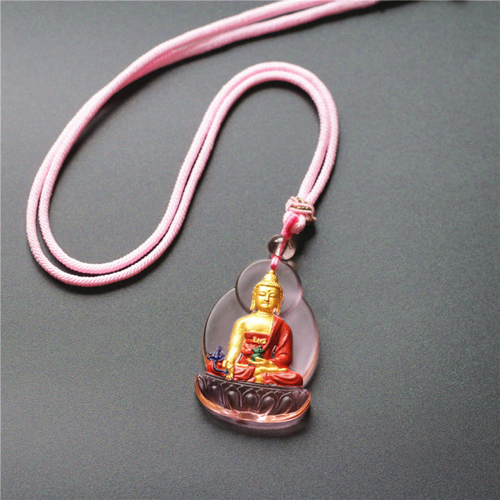 Buddha Stones, Tibet-Medizin-Buddha-Liuli-Kristall, Mitgefühl, Halsketten-Anhänger - Rosa Medizinbuddha - image 3