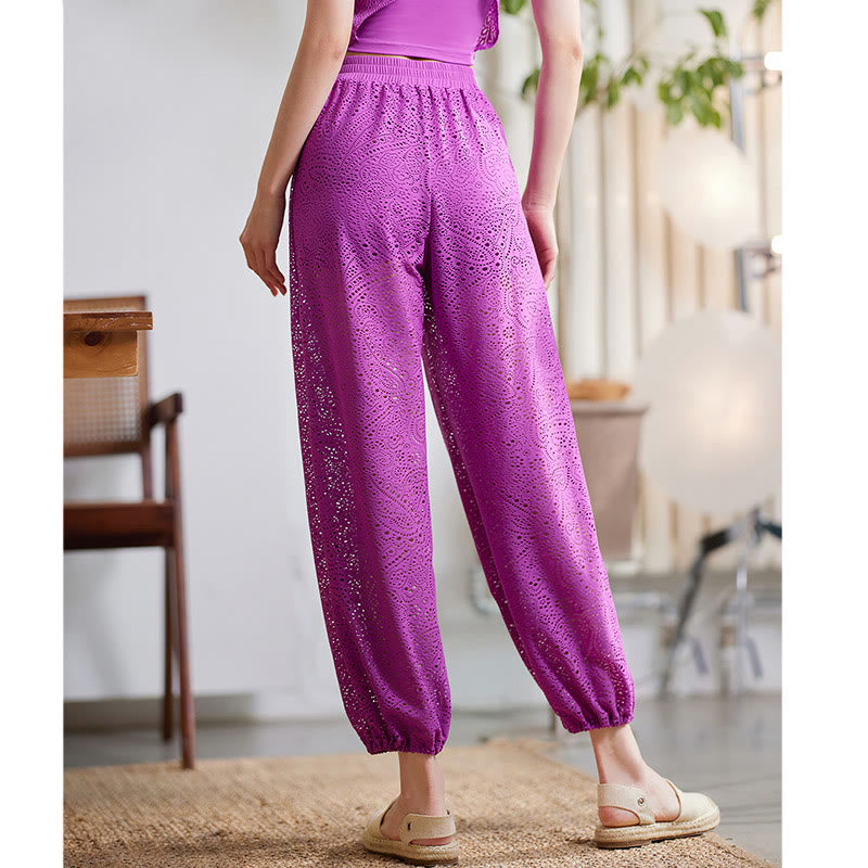 Buddha Stones Cashew Flowers Pattern Lockere Haremshose Damen Yogahose mit seitlichem Schlitz