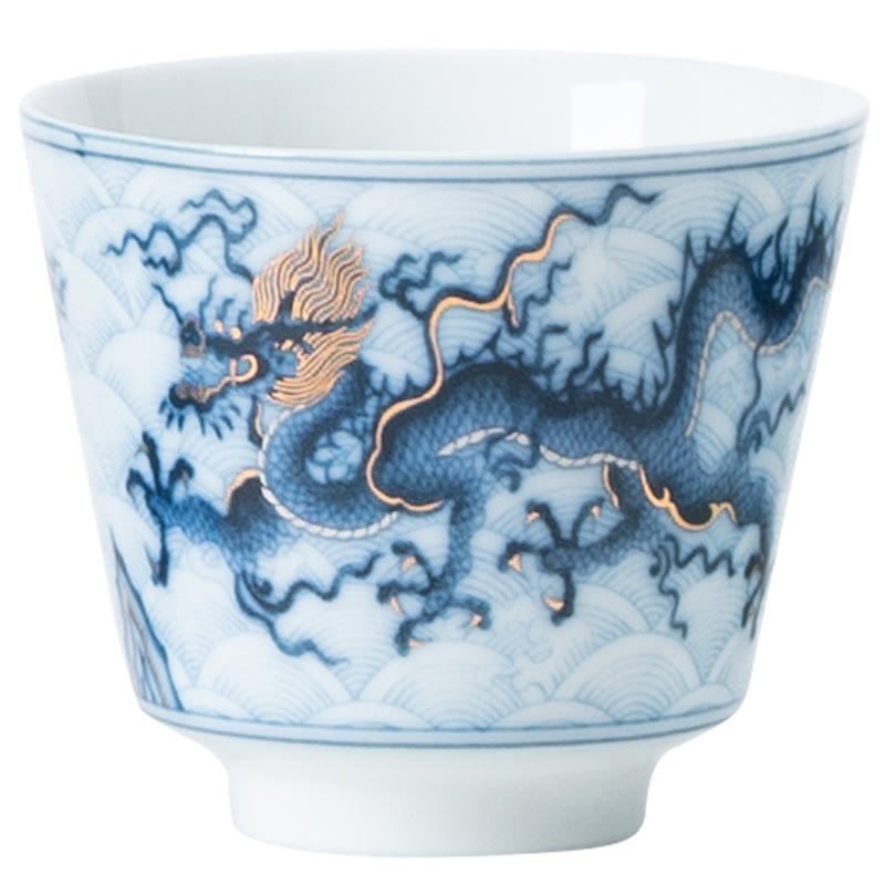 Buddha Stones Kleine blau- Weiß Drachenmuster-Keramik-Teetasse, Kung-Fu-Teetassen, 45 ml