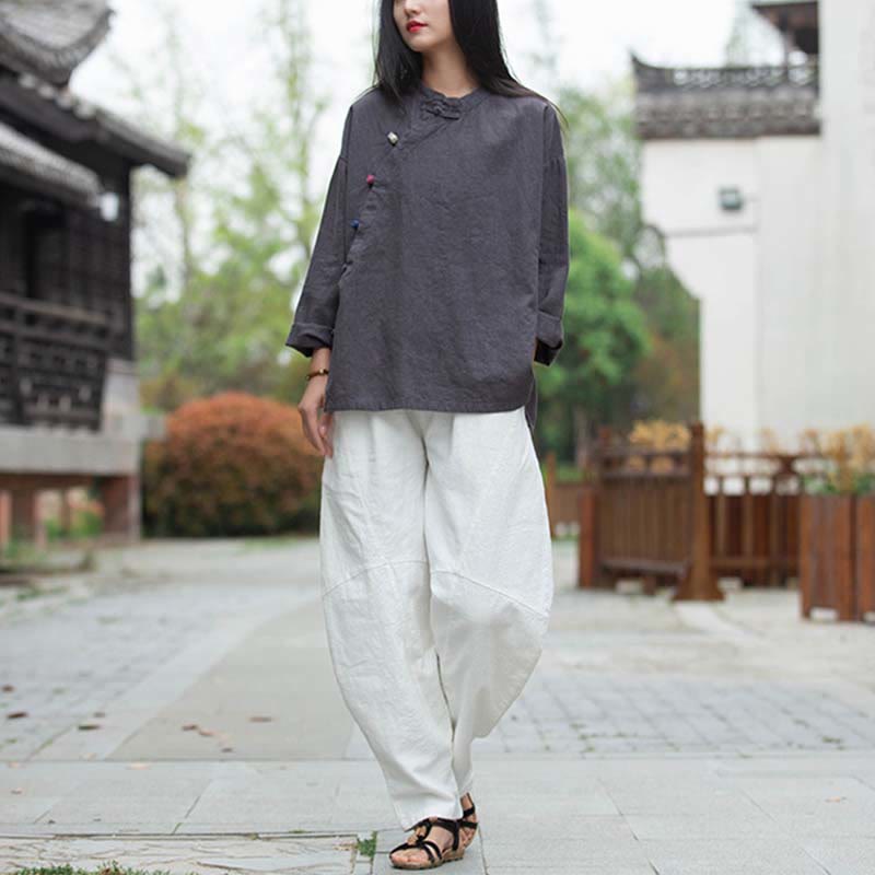 Buddha Stones Ramie Leinen Bluse Damen Shirt Top Chinesische Hanfu Stil Kleidung