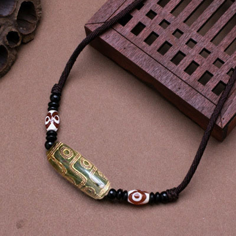Buddha Stones Tibetische Neun-Augen-Dzi-Perlen-Schutzschnur-Halskette
