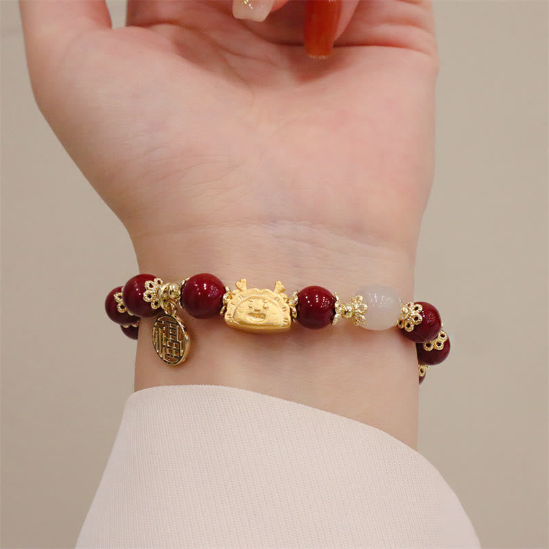 Buddha Stones, Jahr des Drachen, roter Achat, Erdbeerquarz, schwarzer Obsidian, Jade, Granat, Perle, Zinnober, Knödel, Drache, Glück, Fu, Charakter-Armband - image 36