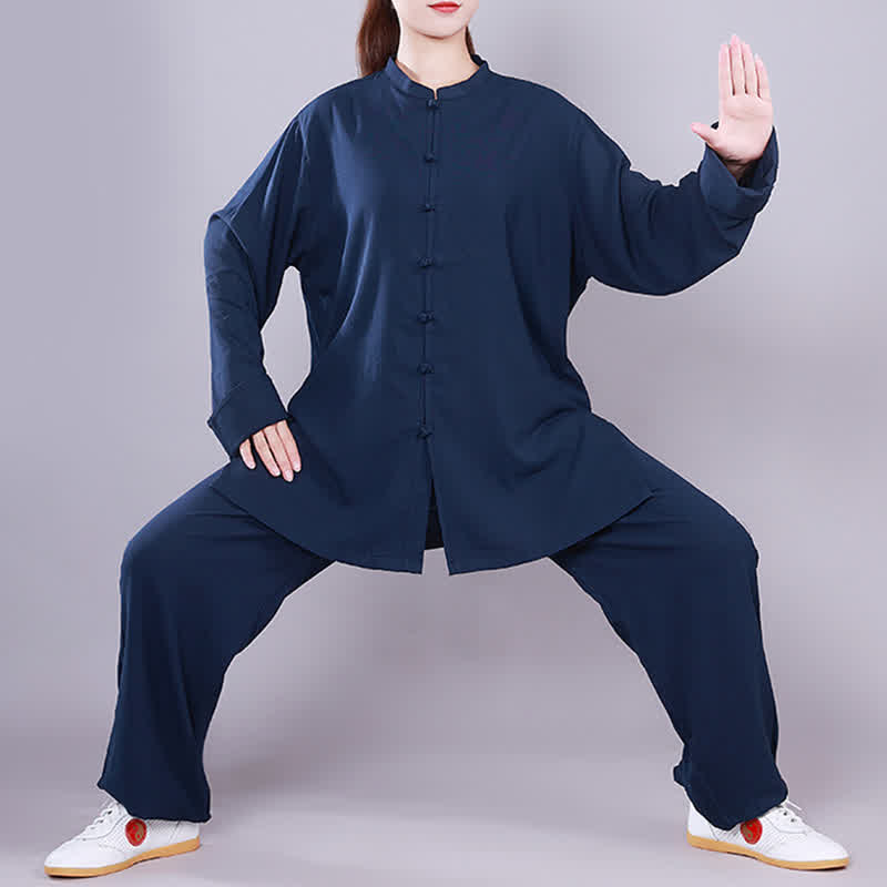 Tai Chi Qigong Meditation Gebet Spirituelle Zen Praxis Unisex Baumwoll-Leinen-Kleidungsset - Marineblau - Langarm - US14， UK/AU18，EU46 (3XL)  - image 22