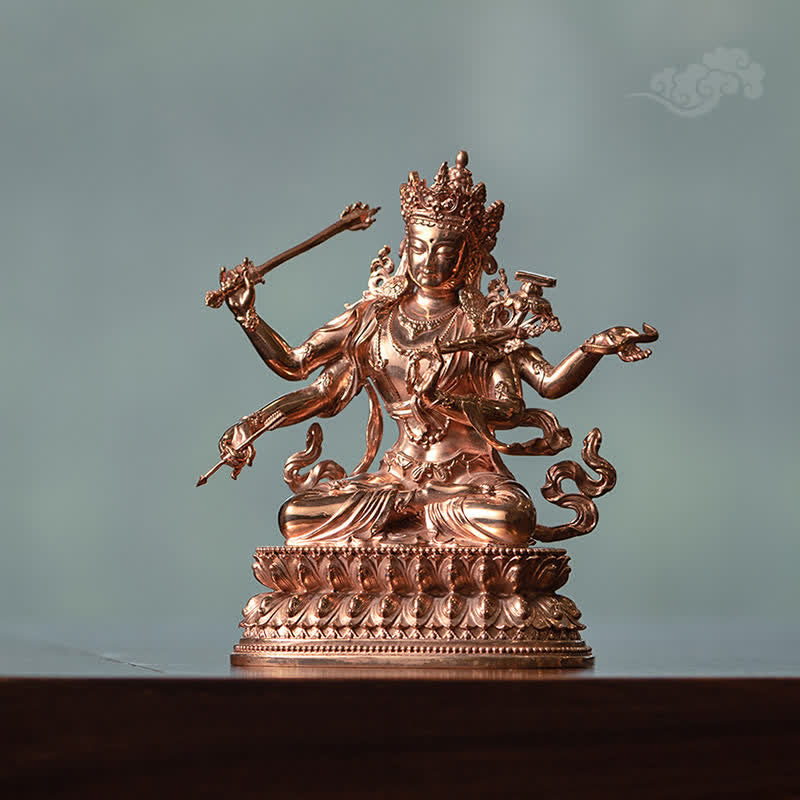 Vierarmige Manjusri Bodhisattva Figur Serenity Kupfer Statue Dekoration - image 3