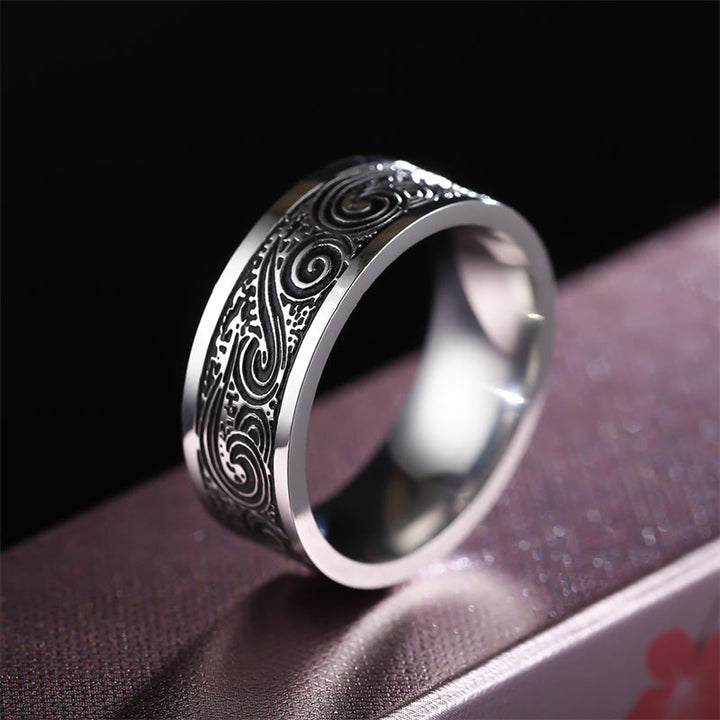 Buddha Stones Vintage Wave Glückverheißende Wolken Gravurmuster Titanstahl Balance Ring - image 2