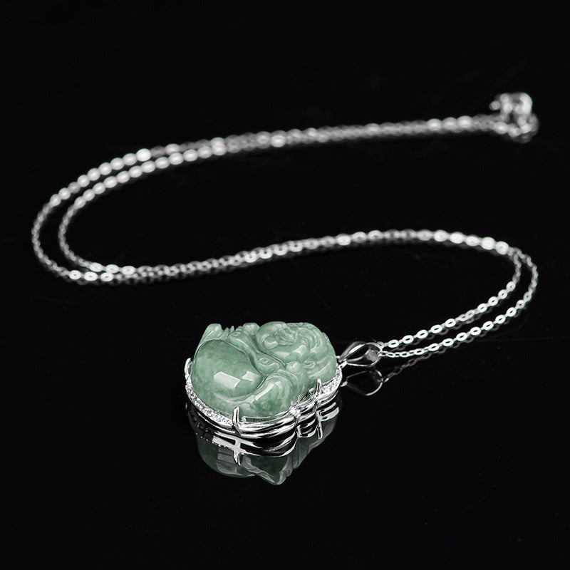 Buddha Stones 925 Sterling Silber Lachender Buddha Jade Fülle Halskette Kettenanhänger - image 10