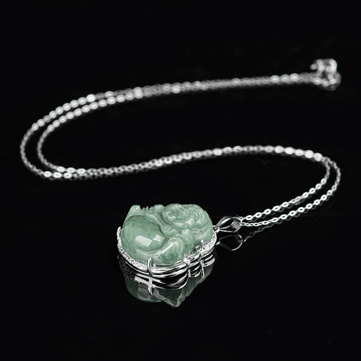 Buddha Stones 925 Sterling Silber Lachender Buddha Jade Fülle Halskette Kettenanhänger - image 10