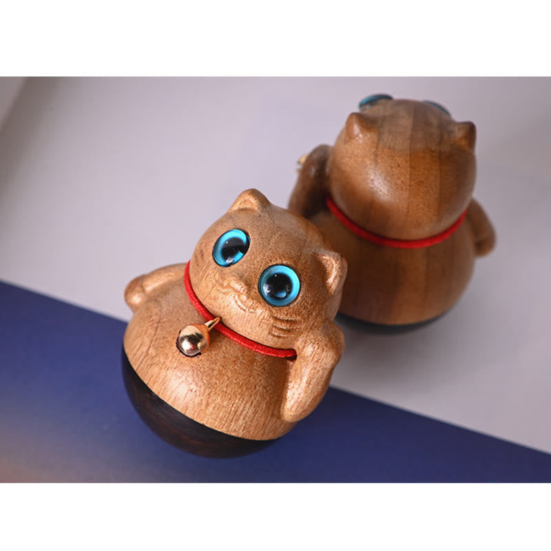 Buddha Stones Mini Glückskatze Kätzchen Phoebe Zhennan Segensdekoration aus Holz - image 20