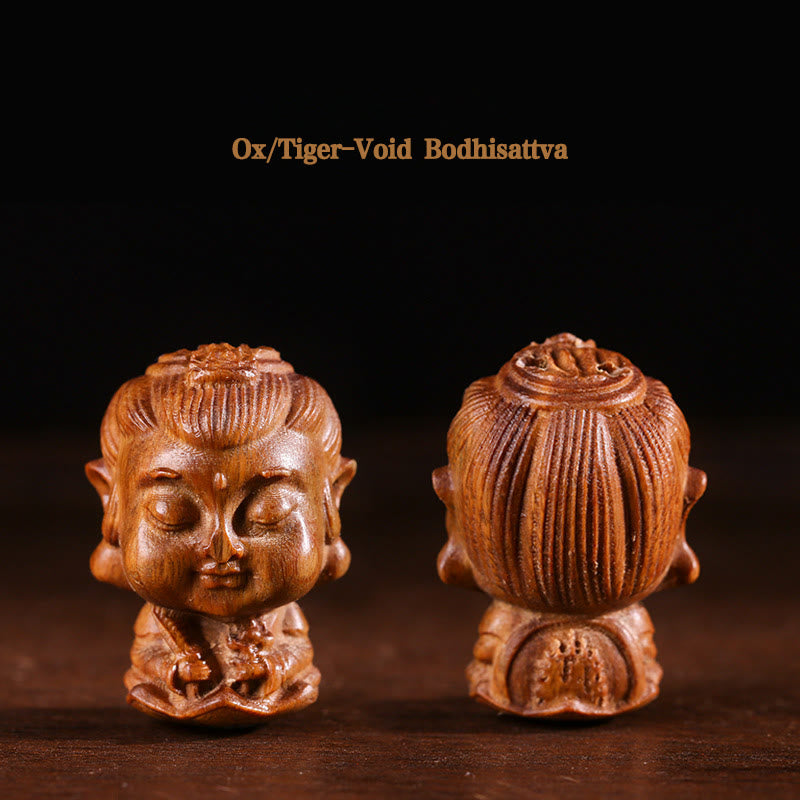 Buddha Stones Chinesisches Tierkreiszeichen, Buddha, Lotusblume aus grünem Sandelholz, graviert, positive Heimdekoration - Ochse/Tiger-Leere Bodhisattva - image 4