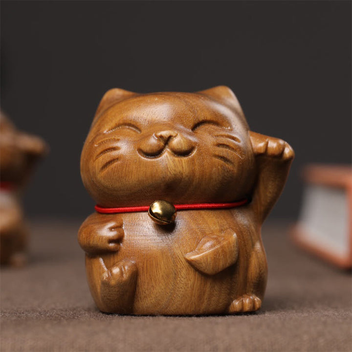 Buddha Stones Green Sandelwood Small Mini Cute Lucky Cat Peace Dekorationen