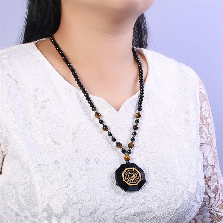 Bagua Yin Yang schwarzer Obsidian Reinigung Perlen Halskette Anhänger - image 4