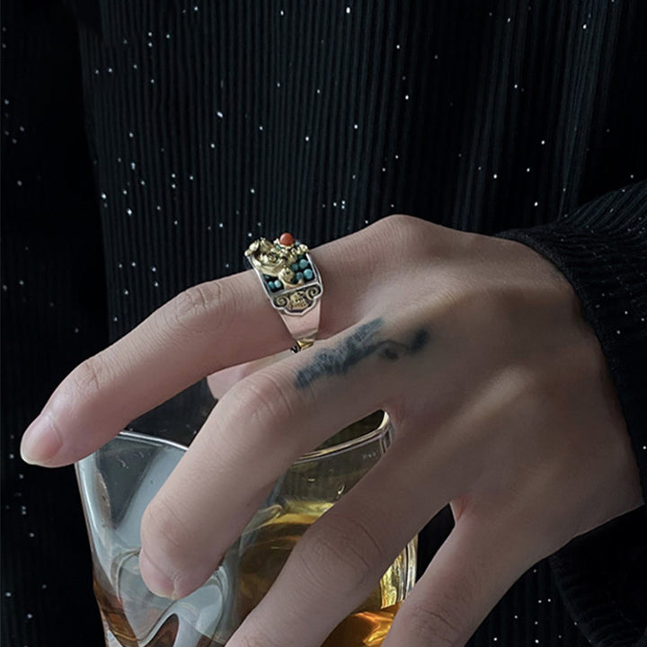 Buddha Stones 925 Sterling Silber Türkis Roter Achat PiXiu Abacus Schutzring - image 3